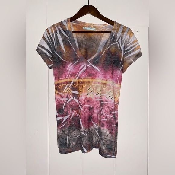 Maurices Women V-Neck Short Sleeves Paisley Tee Shirt‎ Size Large Casual - Picture 5 of 6